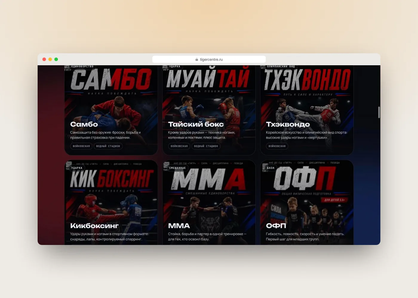 Спортивная школа «Тигр» — экран 2